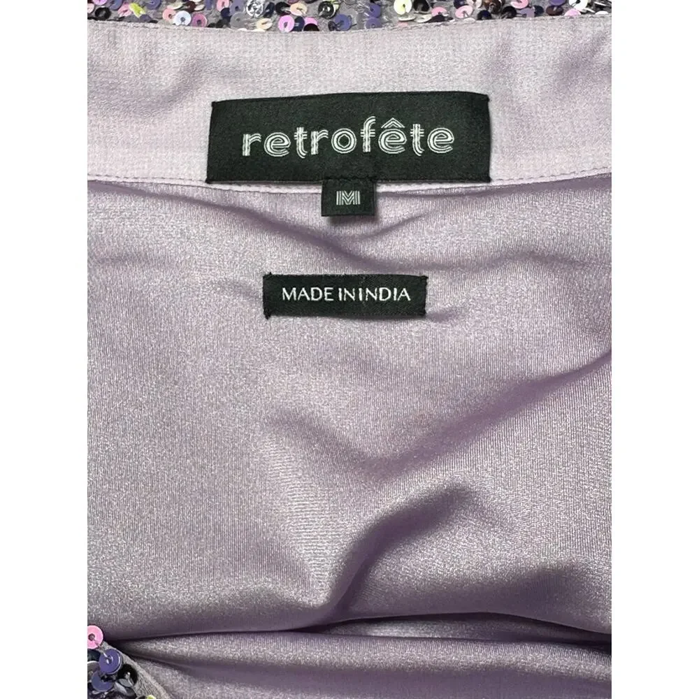 Retrofete Celestia Purple Sequin Embellished Ruched Mini Skirt Size Medium